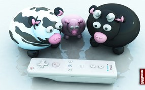  Curious Cow Family for Wii Remote桌面壁纸 Archigraphs创意3D动物插画设计壁纸 插画壁纸
