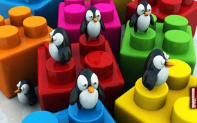  Penguins Love Legos桌面壁纸 Archigraphs创意3D动物插画设计壁纸 插画壁纸