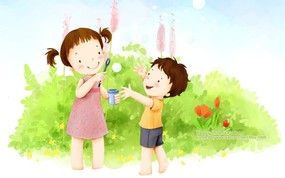 儿童节 可爱儿童插画壁纸 姐姐和弟弟 韩国卡通儿童插画 儿童节可爱儿童插画壁纸 插画壁纸