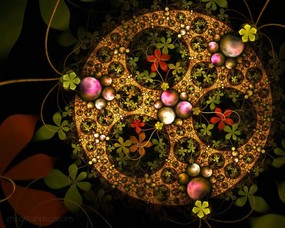  分形艺术花卉 视觉艺术图案 华丽分形艺术-炫彩花卉 插画壁纸