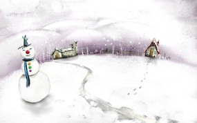 童话冬天 精美冬季风景插画 Vector illustration of Christmas Vector Design of Snowman 卡通四季风景-童话冬季 插画壁纸
