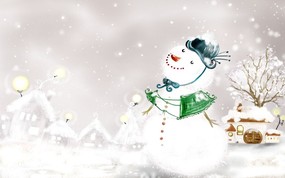 童话冬天 精美冬季风景插画 童话圣诞 精美雪人图片 可爱雪人插画 卡通四季风景-童话冬季 插画壁纸