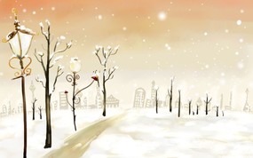 童话冬天 精美冬季风景插画 童话冬天 精美冬天图片 冬天雪景插画 卡通四季风景-童话冬季 插画壁纸