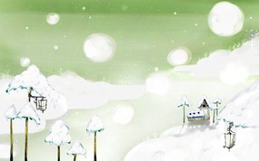 童话冬天 精美冬季风景插画 Vector illustration of Winter Vector Design of Winter Snow 卡通四季风景-童话冬季 插画壁纸