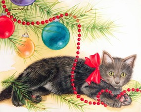 Jane Maday 手绘小猫咪壁纸 圣诞节小猫图片  Jane Maday 手绘猫咪壁纸 动物壁纸