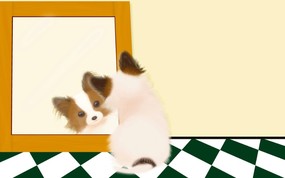  狗狗照镜子 Painter 手绘小狗 Painter 柔和插画-我的宠物狗 动物壁纸