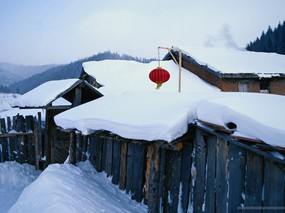  冬天下雪的小村图片 desktop wallpaper of Snowing Village 冬天白雪小村庄 风景壁纸