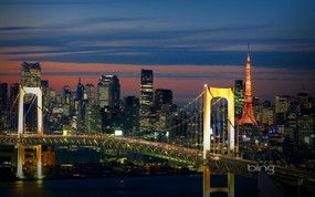 微软必应壁纸 Bing s Best 高清壁纸 日本 东京彩虹桥 Rainbow Bridge and Tokyo Skyline Japan 微软Windows 7 主题-Bing 高清壁纸 风景壁纸
