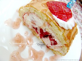  草莓蛋糕卷壁纸Desktop Wallpaper of Desserts 超级美味甜点 广告壁纸