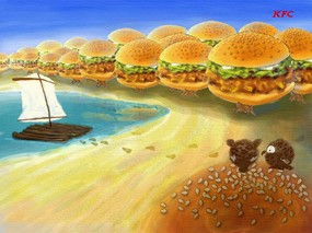  汉堡包的沙滩 肯德基广告壁纸 肯德基广告插画壁纸(第一辑) 广告壁纸