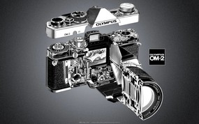 Olympus 奥林巴斯相机纪念壁纸 三 奥林巴斯OM 2 经典相机1975 Olympus OM 2 Camera Olympus 奥林巴斯相机(三) 广告壁纸