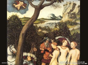 世界经典名画壁纸  世界名画 克拉纳赫作品<帕里斯的审判> Lucas Cranach art paintings 德国宫廷画家Lucas Cranach 卢卡斯·克拉纳赫作品集 绘画壁纸