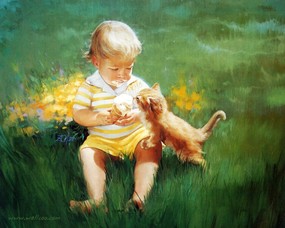 金色童年 二 法国画家 Donald Zolan 儿童水彩画集 猫咪的雪糕 趣味童年时光图片 金色童年-儿童水彩画壁纸(二) 绘画壁纸