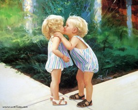 金色童年 二 法国画家 Donald Zolan 儿童水彩画集 双胞胎 六一儿童节图片 金色童年-儿童水彩画壁纸(二) 绘画壁纸