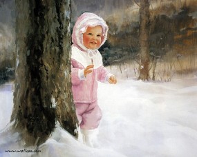 金色童年 二 法国画家 Donald Zolan 儿童水彩画集 雪地探险 小孩子水彩画图片 金色童年-儿童水彩画壁纸(二) 绘画壁纸