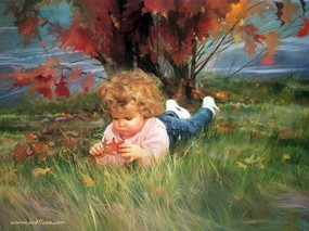 金色童年 二 法国画家 Donald Zolan 儿童水彩画集 秋天的童年 儿童水彩画图片 金色童年-儿童水彩画壁纸(二) 绘画壁纸