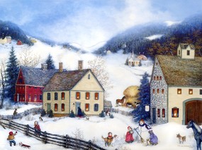  1600 1200 Winter Fun 美国乡村风情绘画壁纸 Linda Nelson Stocks 美国乡村风情画壁纸 绘画壁纸