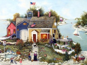  1600 1200 Summer Cottage 美国乡村风情绘画 Linda Nelson Stocks 美国乡村风情画壁纸 绘画壁纸