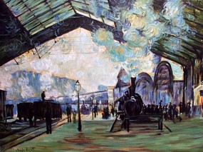 印象派画家 壁纸 莫奈油画 Arrival of the Normandy Train Gare Saint Lazare 1600 1200 莫奈 Claude Monet 绘画作品 绘画壁纸