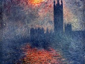 印象派画家 壁纸 Claude Monet Painting Houses of Parliament Sunset 1600 1200 莫奈 Claude Monet 绘画作品 绘画壁纸