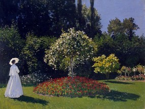 印象派画家 壁纸 莫奈油画 Jeanne Marguerite Lecadre in the Garden Woman in the Garden Sainte Adresse 莫奈 Claude Monet 绘画作品 绘画壁纸