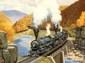 欧美手绘火车壁纸 Howard Fogg 火车之旅 手绘蒸汽火车图片 Railroad Art Painting Art Train Journeys 欧美手绘火车壁纸Howard Fogg 火车之旅 绘画壁纸