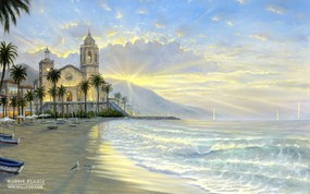  Costa Azul Robert Finale 海滩风景油画壁纸 Robert Finale 浪漫写意油画作品 绘画壁纸