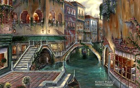  Venice Romance Robert Finale 浪漫威尼斯油画 Robert Finale 浪漫写意油画作品 绘画壁纸