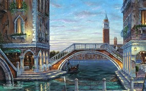  Evening in Venezia Robert Finale 威尼斯浪漫风景油画 Robert Finale 浪漫写意油画作品 绘画壁纸