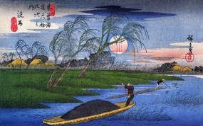 世界名画壁纸欣赏 Fine Art Painting Hiroshige Ando Men poling boats past a bank with willows 1858 Tokyo National Museum 世界名画壁纸(三) 绘画壁纸