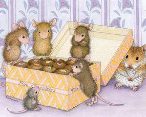  巧克力 可爱小老鼠插画壁纸 鼠鼠一家-温馨小老鼠插画壁纸 绘画壁纸
