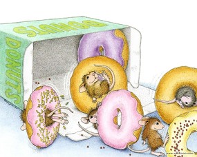  美味甜甜圈 可爱小老鼠插画壁纸 鼠鼠一家-温馨小老鼠插画壁纸 绘画壁纸