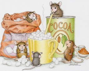  美味可可粉 可爱小老鼠插画壁纸 鼠鼠一家-温馨小老鼠插画壁纸 绘画壁纸