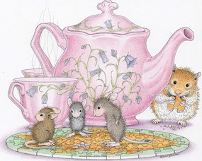  下午茶 可爱小老鼠插画壁纸 鼠鼠一家-温馨小老鼠插画壁纸 绘画壁纸