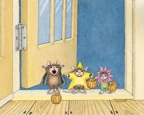  万圣节的可爱小老鼠插画壁纸 鼠鼠一家-温馨小老鼠插画壁纸 绘画壁纸