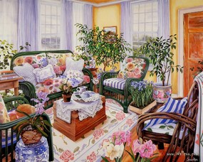  精致温馨的客厅 Susan Rios 绘画作品 Susan Rios 绘画-浪漫花园与温馨的家 绘画壁纸