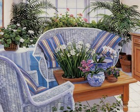  精致田园客厅 Susan Rios 浪漫油画 Susan Rios 绘画-浪漫花园与温馨的家 绘画壁纸