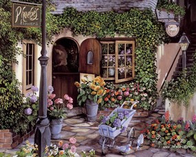  温馨花店 Susan Rios 浪漫油画 Susan Rios 绘画-浪漫花园与温馨的家 绘画壁纸