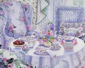  梦幻午茶时光 Susan Rios 浪漫油画 Susan Rios 绘画-浪漫花园与温馨的家 绘画壁纸