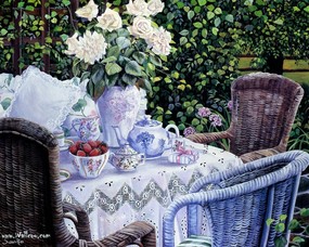 花园里的午后时光 Susan Rios 浪漫油画 Susan Rios 绘画-浪漫花园与温馨的家 绘画壁纸