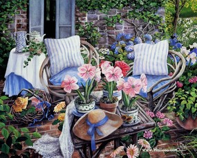  温馨的花园 Susan Rios 油画作品 Susan Rios 绘画-浪漫花园与温馨的家 绘画壁纸