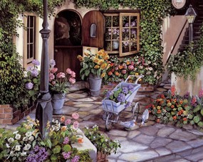  温馨花店 Susan Rios 浪漫油画 Susan Rios 绘画-浪漫花园与温馨的家 绘画壁纸