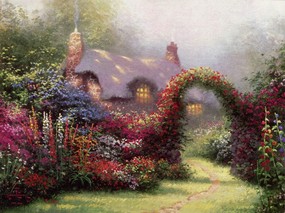  诗意的庭院 田园风景油画壁纸 Thomas Kinkade 温馨田园风景油画系列(第一辑) 绘画壁纸
