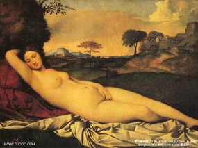 世界经典名画壁纸  乔尔乔内名画 睡着的维纳斯女神 Sleeping Venus 意大利画家 Giorgione 乔尔乔内作品集 绘画壁纸