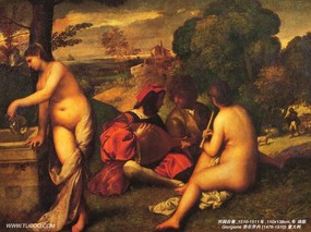 世界经典名画壁纸  乔尔乔内名画作品<田园合奏>壁纸 Giorgione Fine Art Paintings 意大利画家 Giorgione 乔尔乔内作品集 绘画壁纸