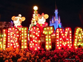 璀璨圣诞夜壁纸-迪士尼乐园圣诞节夜景壁纸 节日壁纸