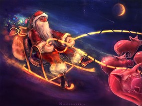  趣味圣诞插画 圣诞老人的雪橇 俄罗斯插画-圣诞篇 节日壁纸