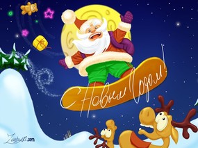  趣味圣诞插画 滑板圣诞老人 俄罗斯插画-圣诞篇 节日壁纸