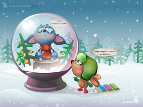  趣味圣诞插画 水晶球 俄罗斯插画-圣诞篇 节日壁纸