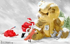  另类圣诞插画 泰迪熊 俄罗斯插画-圣诞篇 节日壁纸